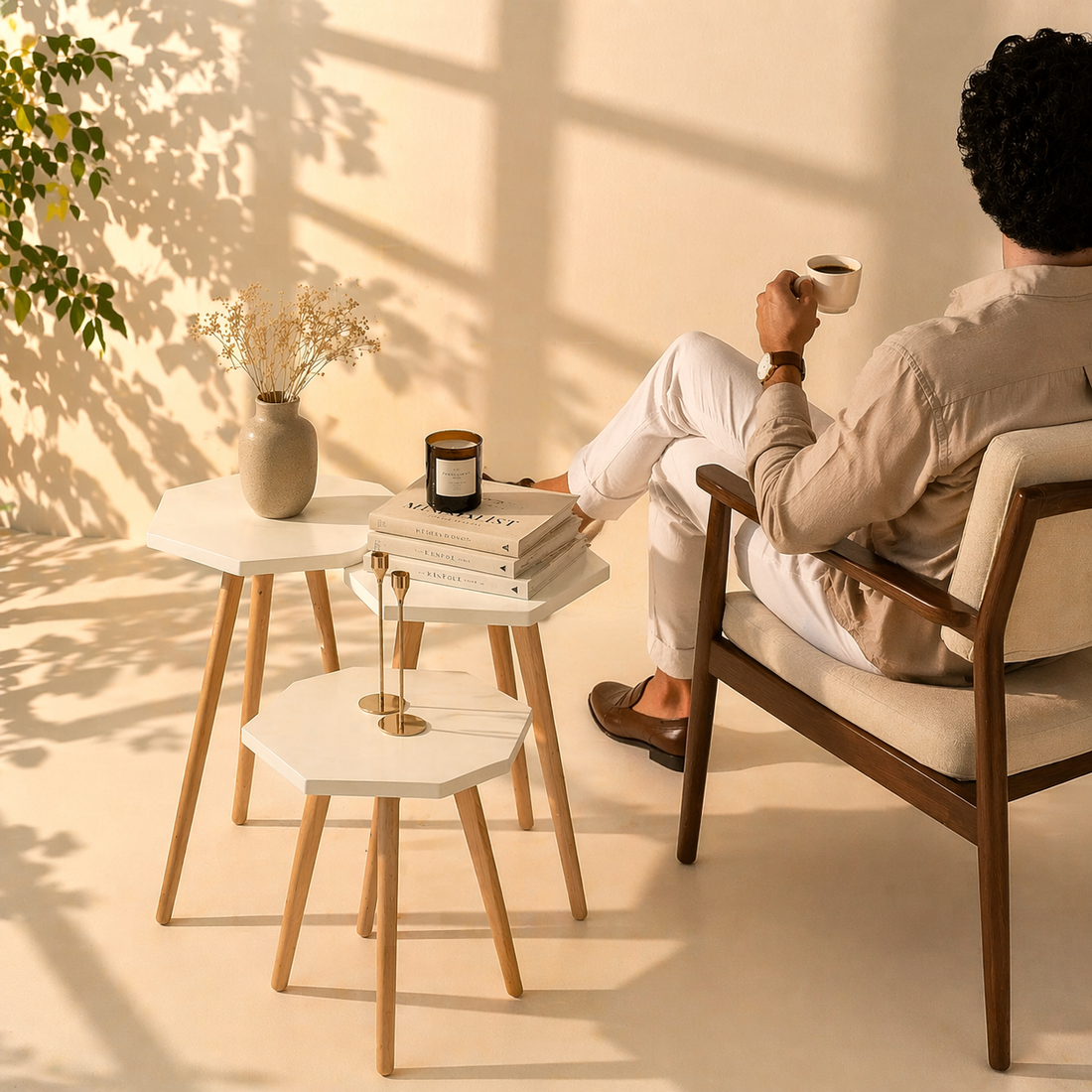 Modern Hexagonal Side Table Set