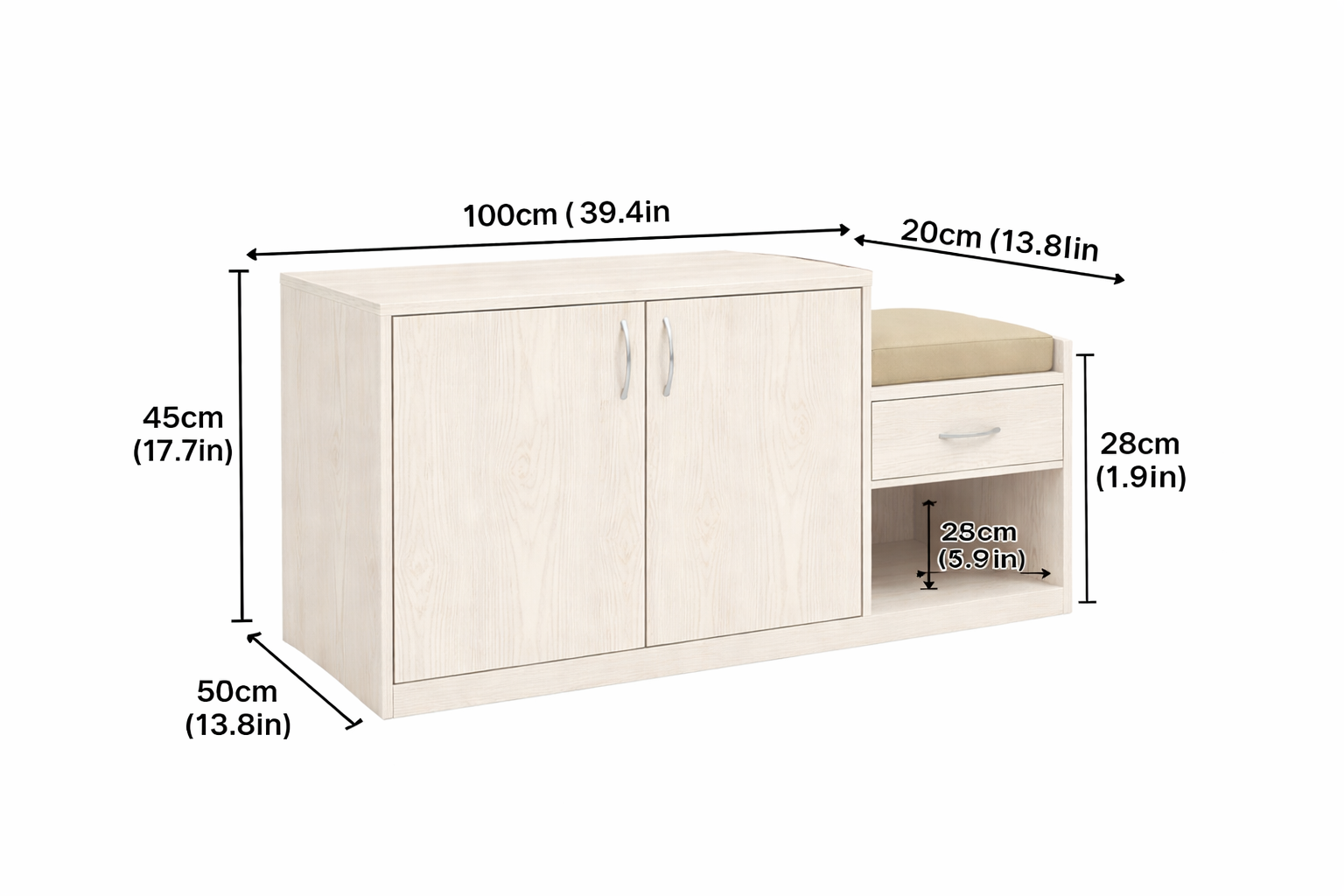 Wooden Shoe Cabinet with Cushion Seat – Natural Counter Wood