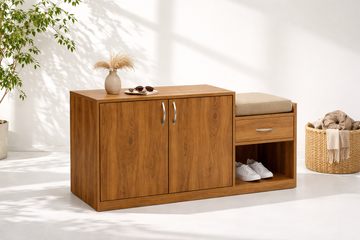 Wooden Shoe Cabinet with Cushion Seat – Natural Counter Wood