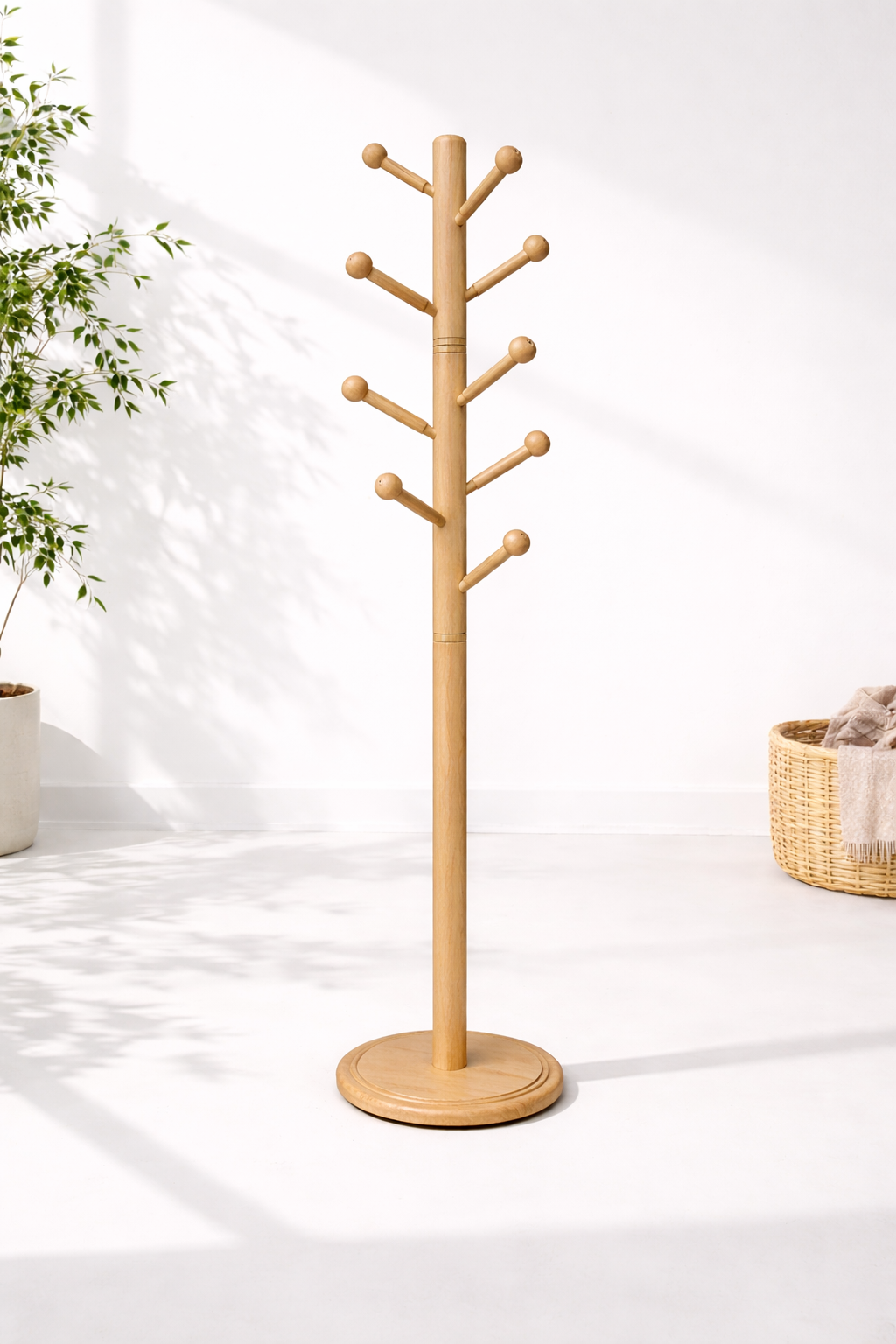 Solid Beech Wood Coat Rack – Modern Freestanding Design