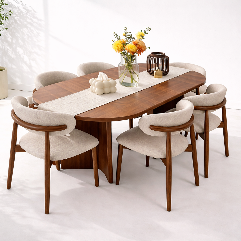 Modern Wooden Dining Table Set – 6 Chairs (200 × 100 cm)