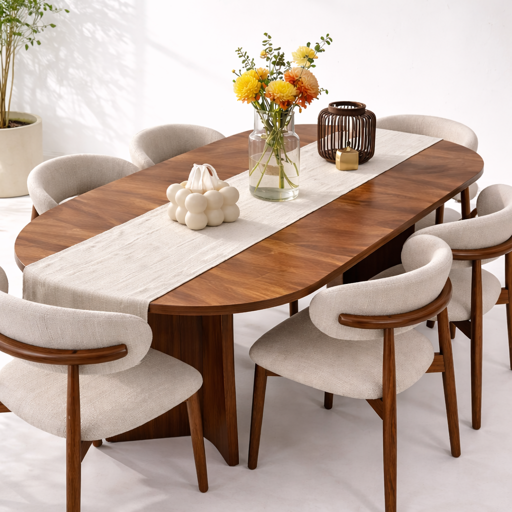 Modern Wooden Dining Table Set – 6 Chairs (200 × 100 cm)