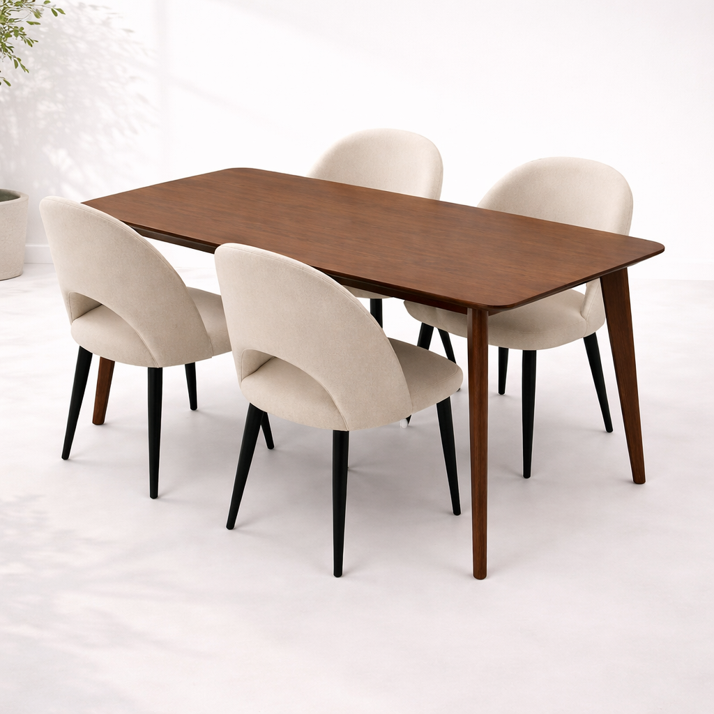 Modern Wooden Dining Table Set – 4 Chairs (140 × 90 cm)