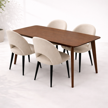 Modern Wooden Dining Table Set – 4 Chairs (140 × 90 cm)