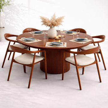 Round Dining Table Set – 6 Chairs (150 cm Diameter)
