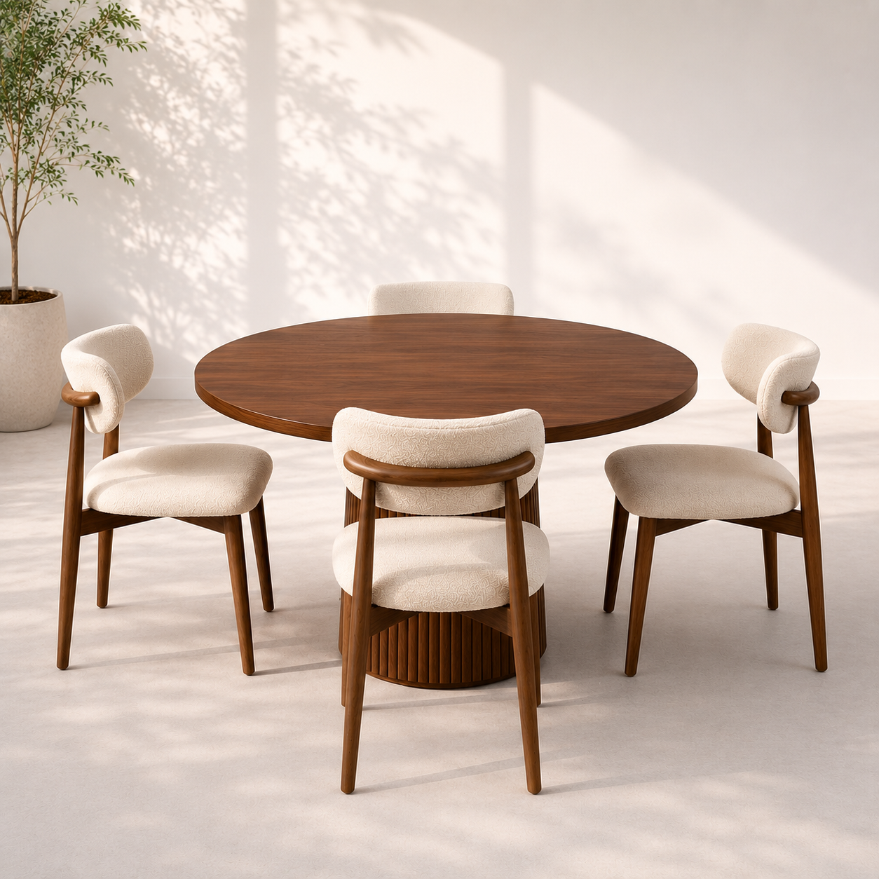 Dining Table Set – 4 Chairs (120 cm Diameter)