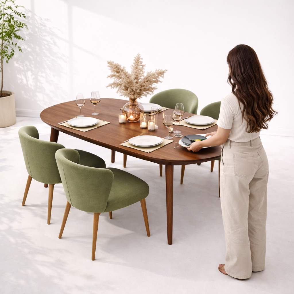 Modern Wooden Dining Table Set – 4 Chairs (140 × 90 cm)