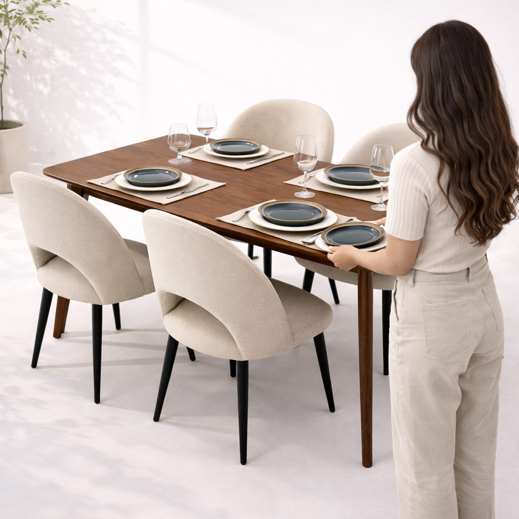 Modern Wooden Dining Table Set – 4 Chairs (140 × 90 cm)